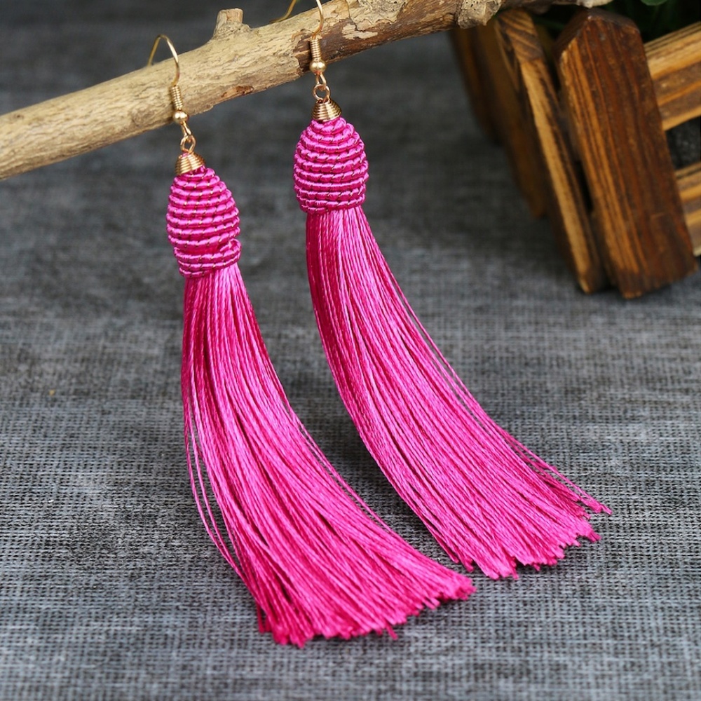 Rose Pink Tassle Earrings